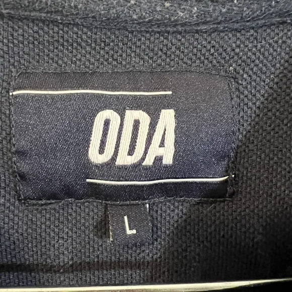 ODA Mens Crewneck Size Large Striped Colorblock Navy Burnt Orange Gray Pullover - Picture 5 of 5